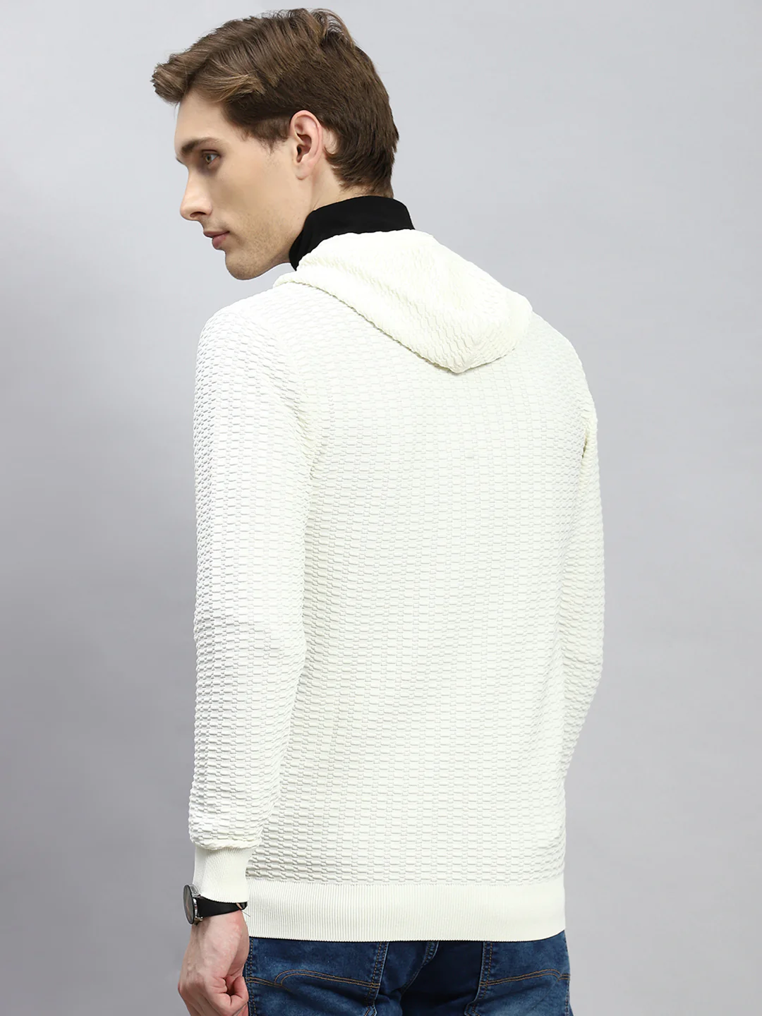 Men Off White Self Pullover - Image 5