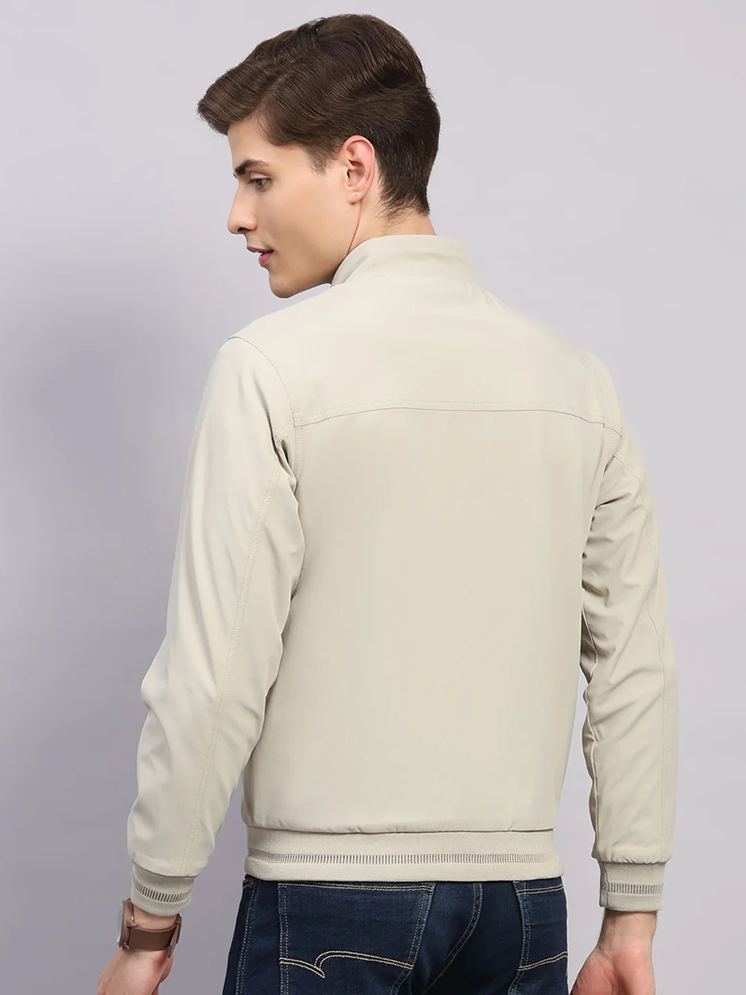 Men Off White Solid Collar Full Sleeve Jacket - Image 5
