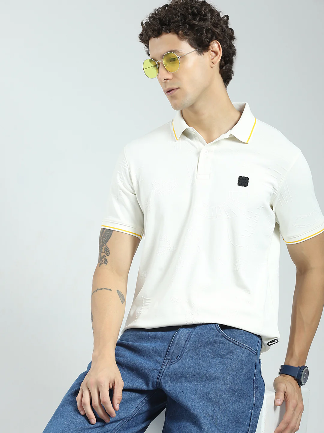 Rock.it Men Off White Solid Collar Half Sleeve T-Shirt - Image 6