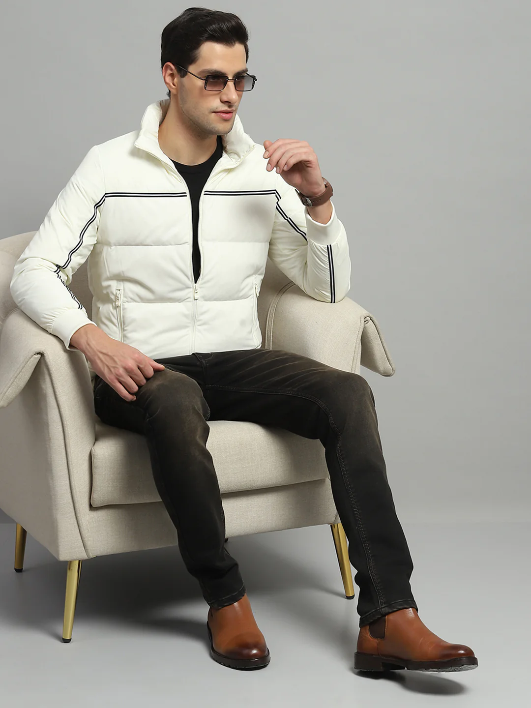 Luxuria Men Off White Solid Detachable Hood Full Sleeve Jacket - Image 2