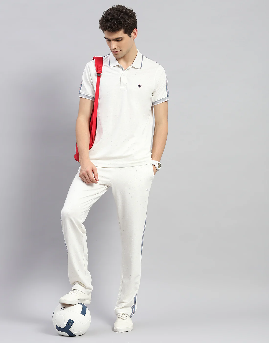 Men Off White Solid  Half Sleeve Lower Set - Image 2