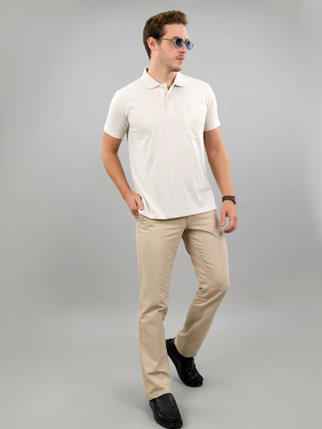 Men Off White Solid Polo Collar Half Sleeve T-Shirt - Image 7
