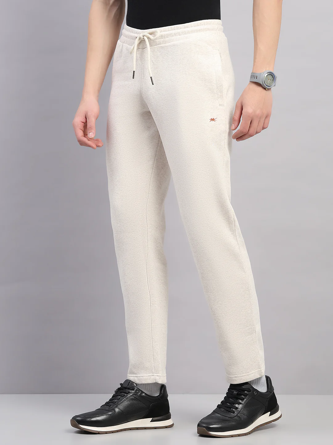 Men Off White Solid Stand Collar Full Sleeve Winter Tracksuit - Image 7