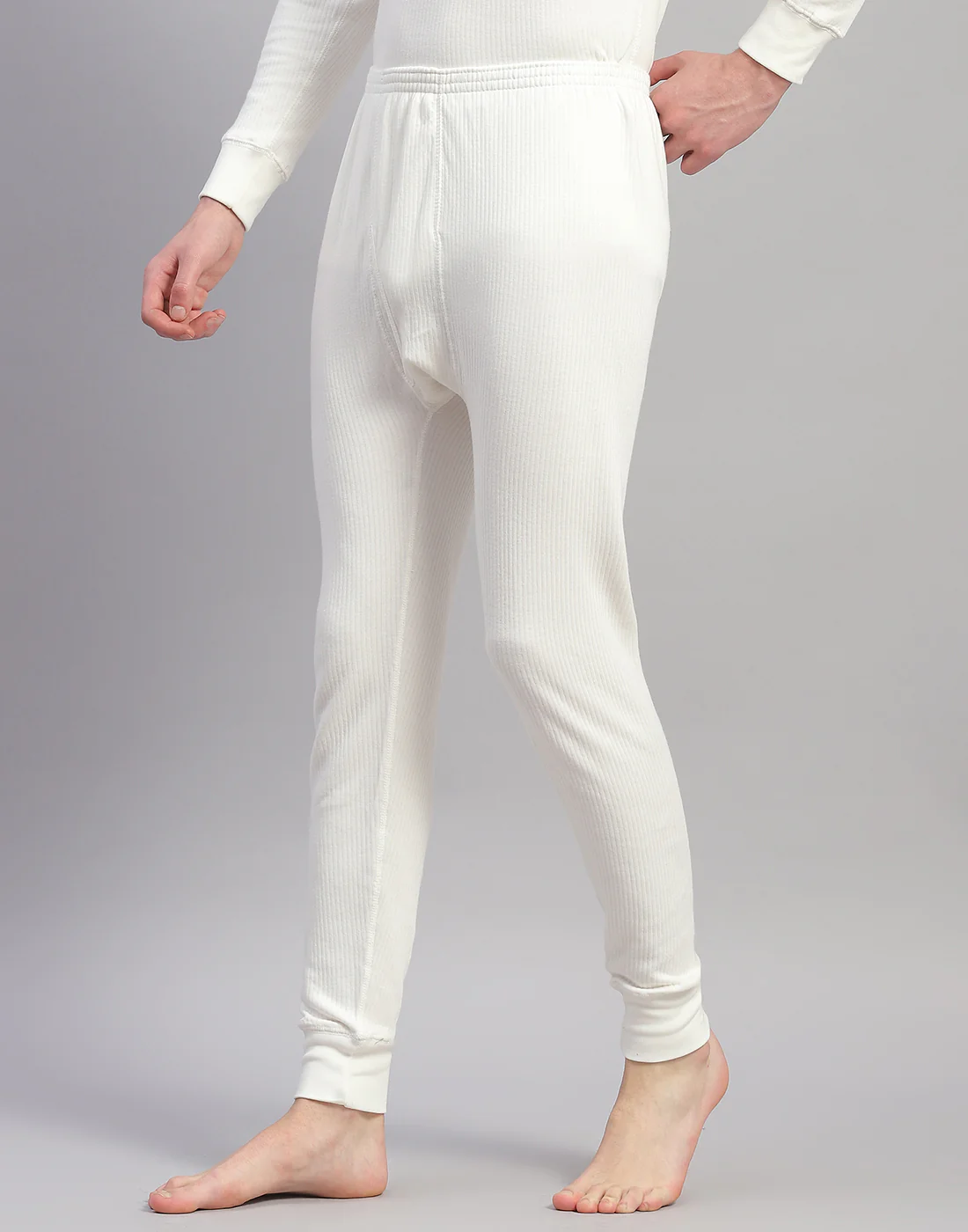 Men Off White Solid Thermal Lower - Image 3