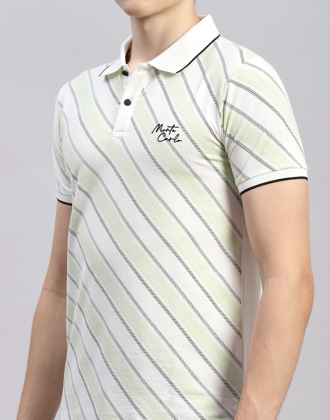 Men Off White Stripe Polo Collar Half Sleeve T-Shirt - Image 7