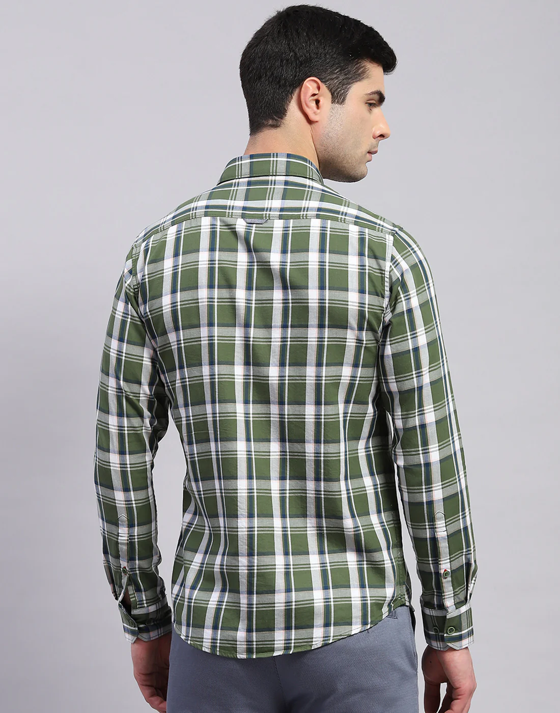 Men Olive Check Collar Full Sleeve Shirt - Image 5