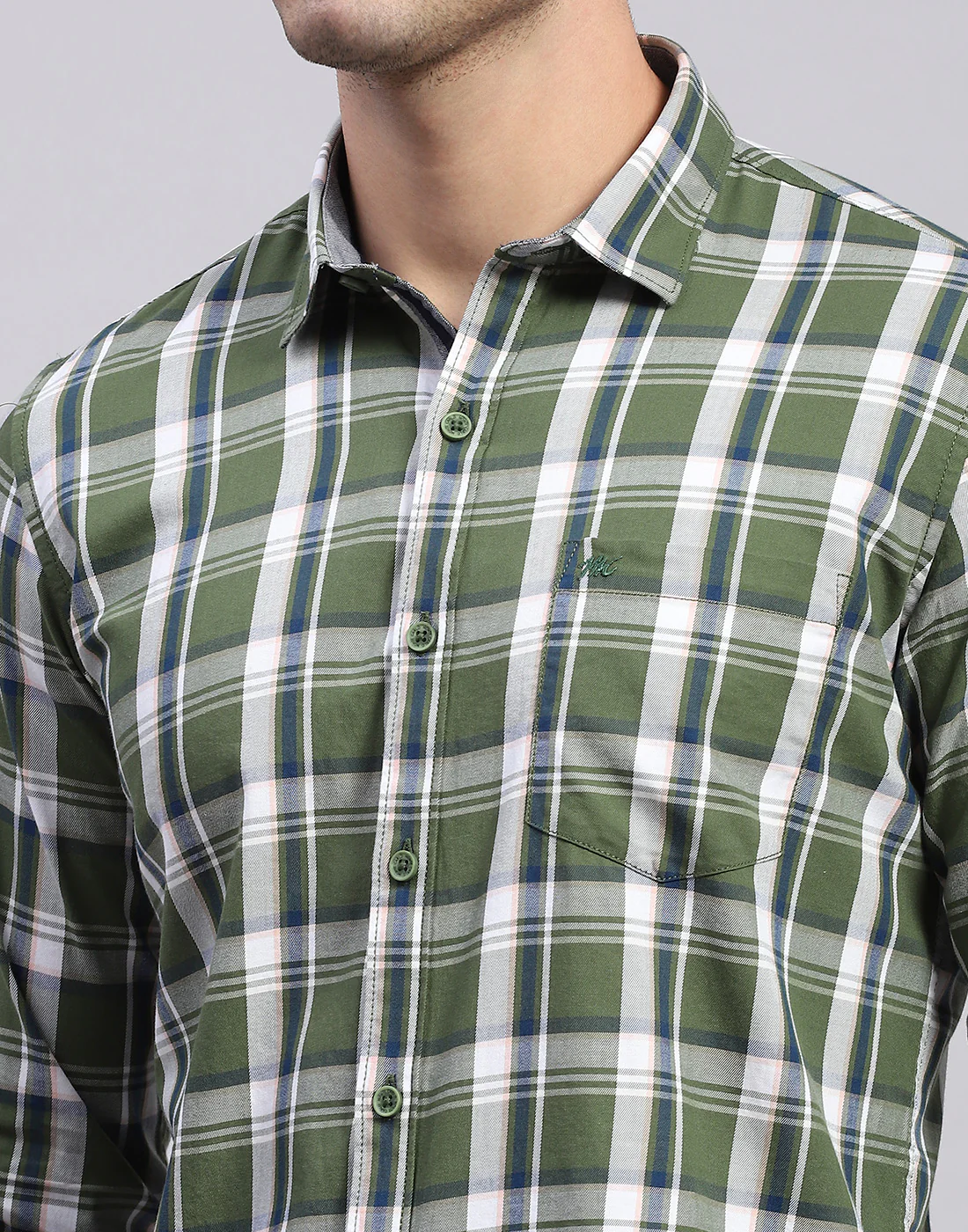 Men Olive Check Collar Full Sleeve Shirt - Image 6