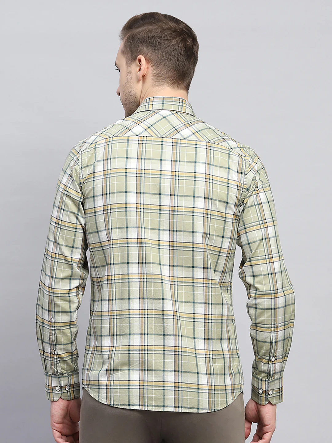 Men Olive Check Collar Full Sleeve Shirt - Image 5