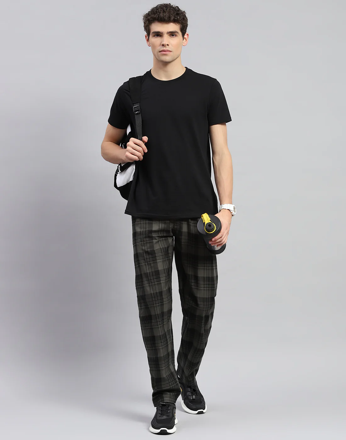 Men Olive Check Regular Fit Lower - Image 2
