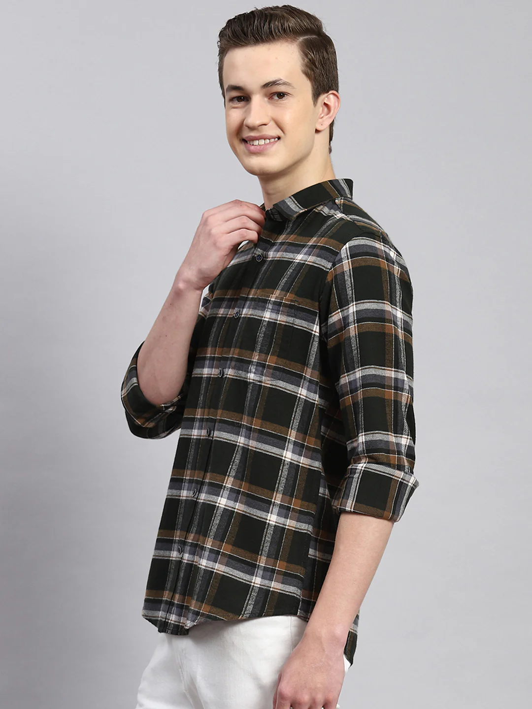 Men Olive Check Shirt - Image 4