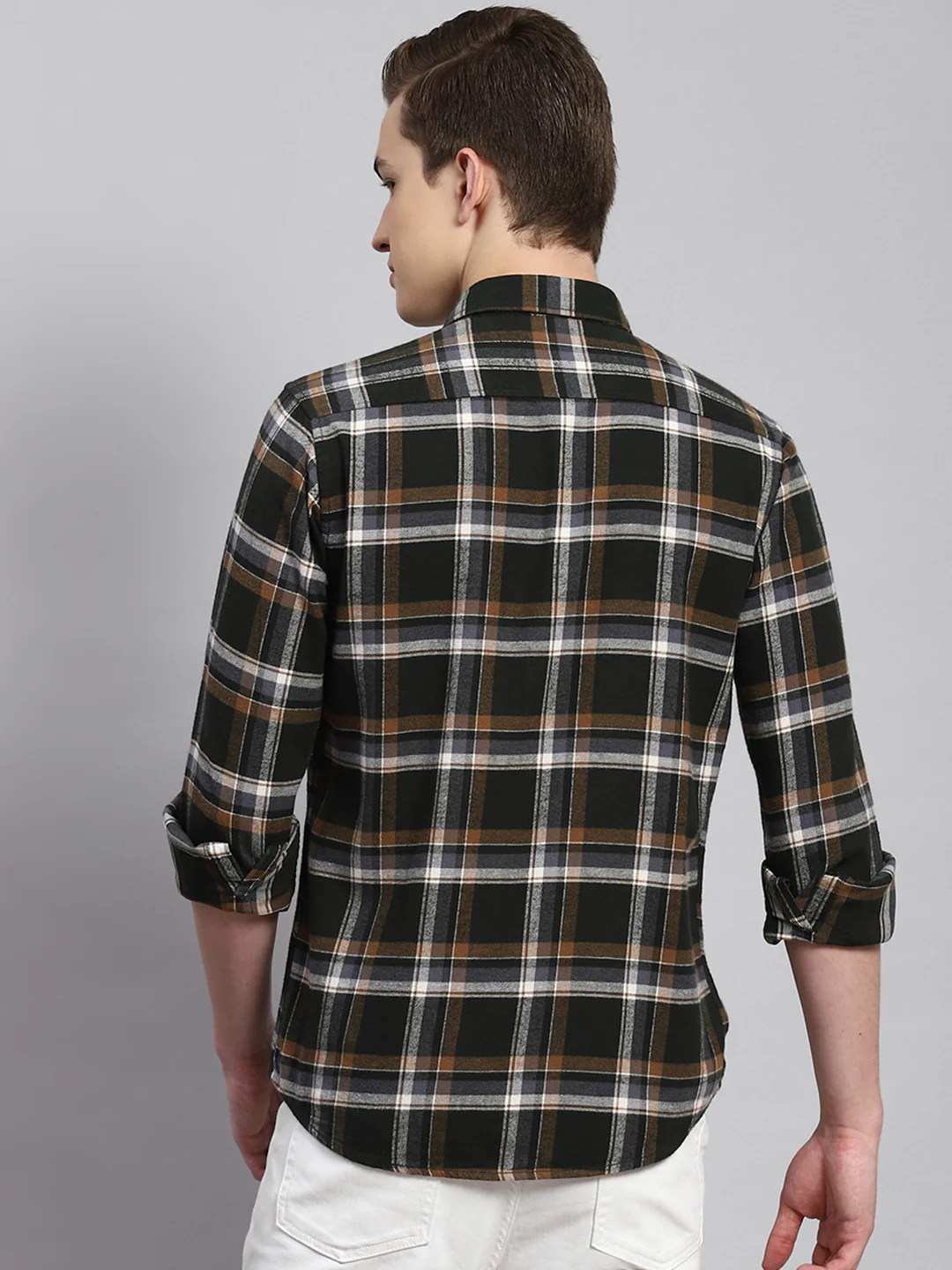 Men Olive Check Shirt - Image 5