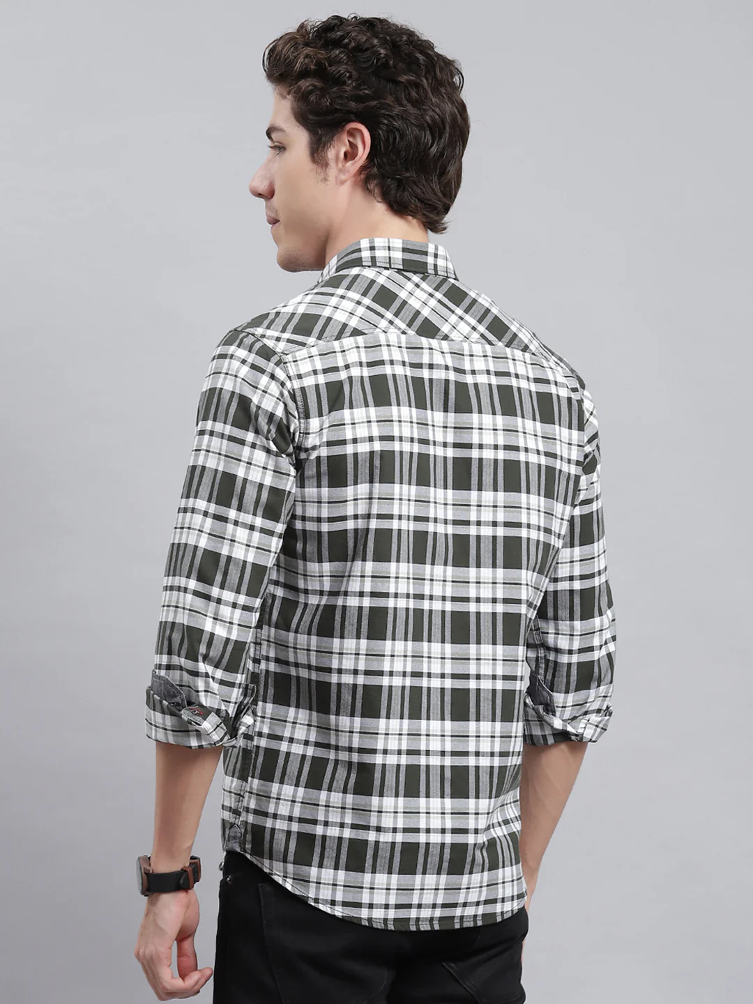 Men Olive Check Shirt - Image 5