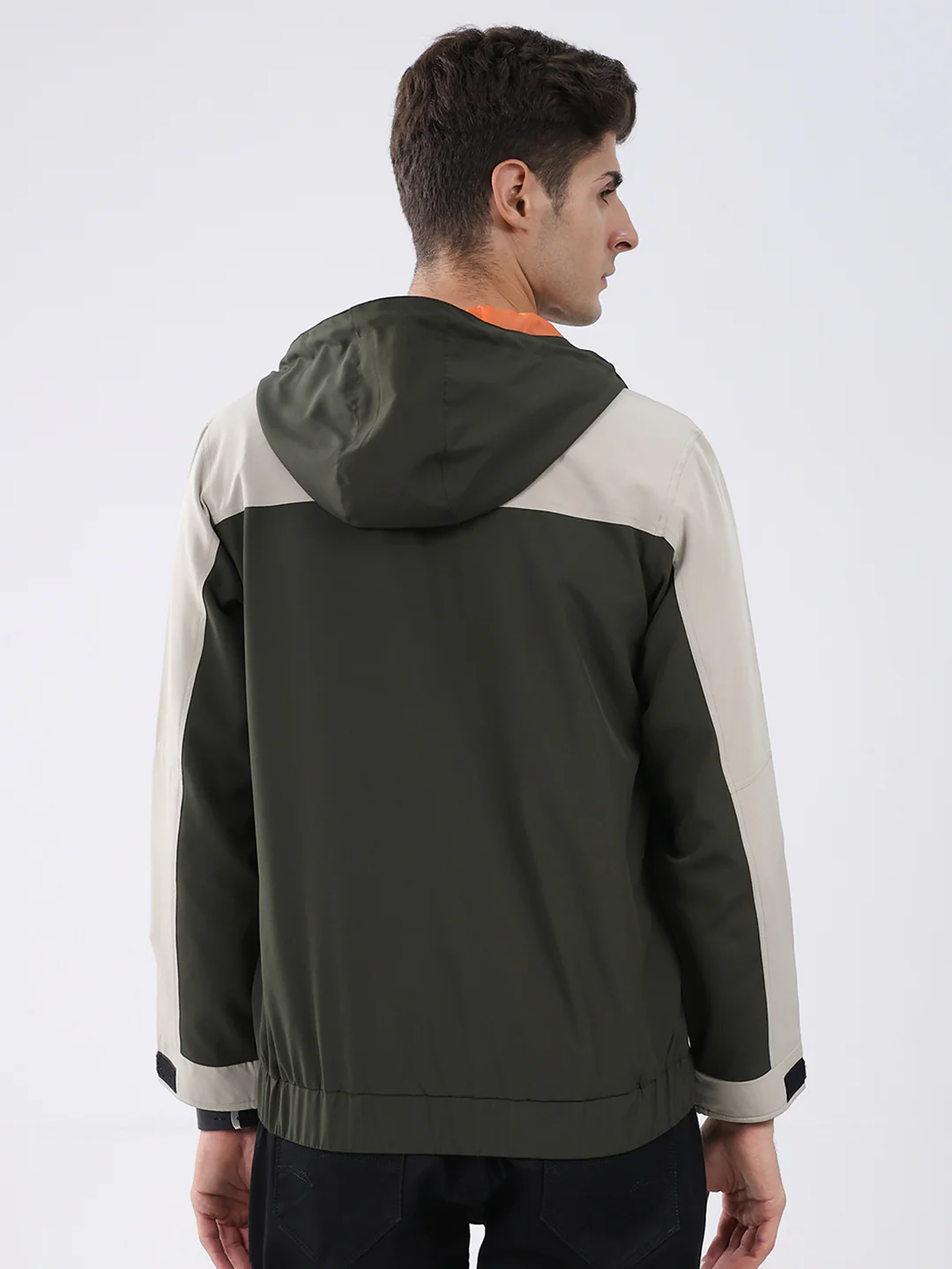 Men Olive Colourblocked Hooded Full Sleeve Jacket - Image 5