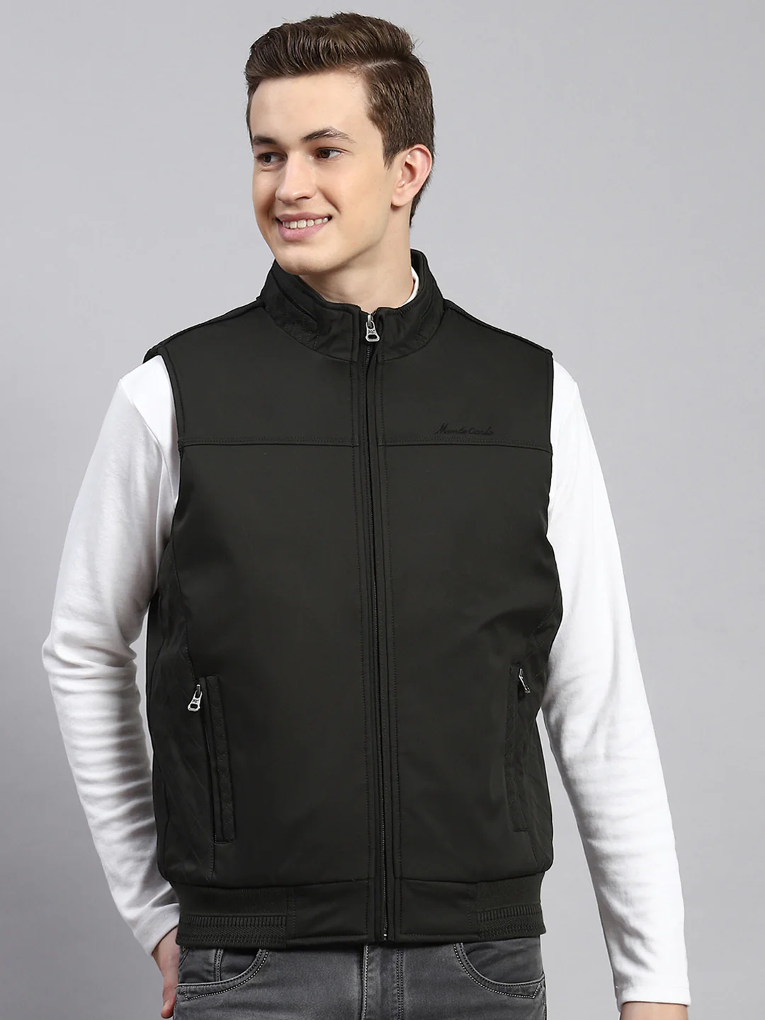 Men Olive Plain Jacket - Image 2