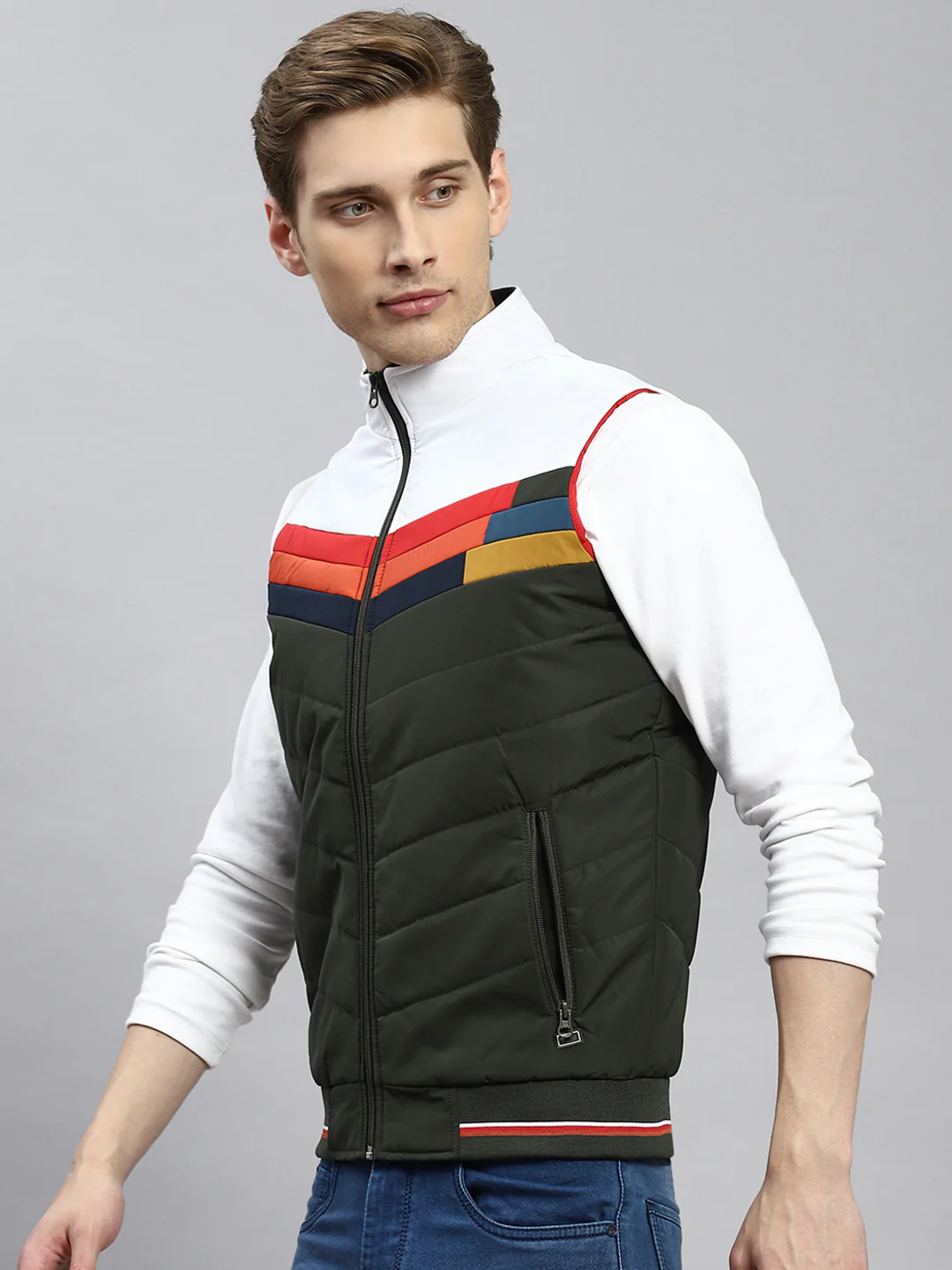 Men Olive Plain Jacket - Image 4