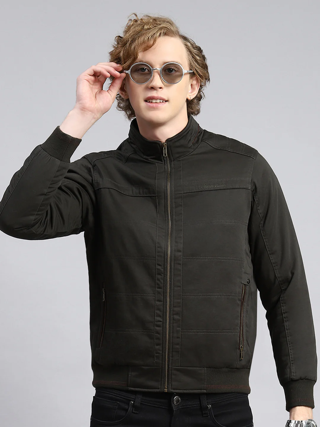 Men Olive Plain Jacket - Image 2