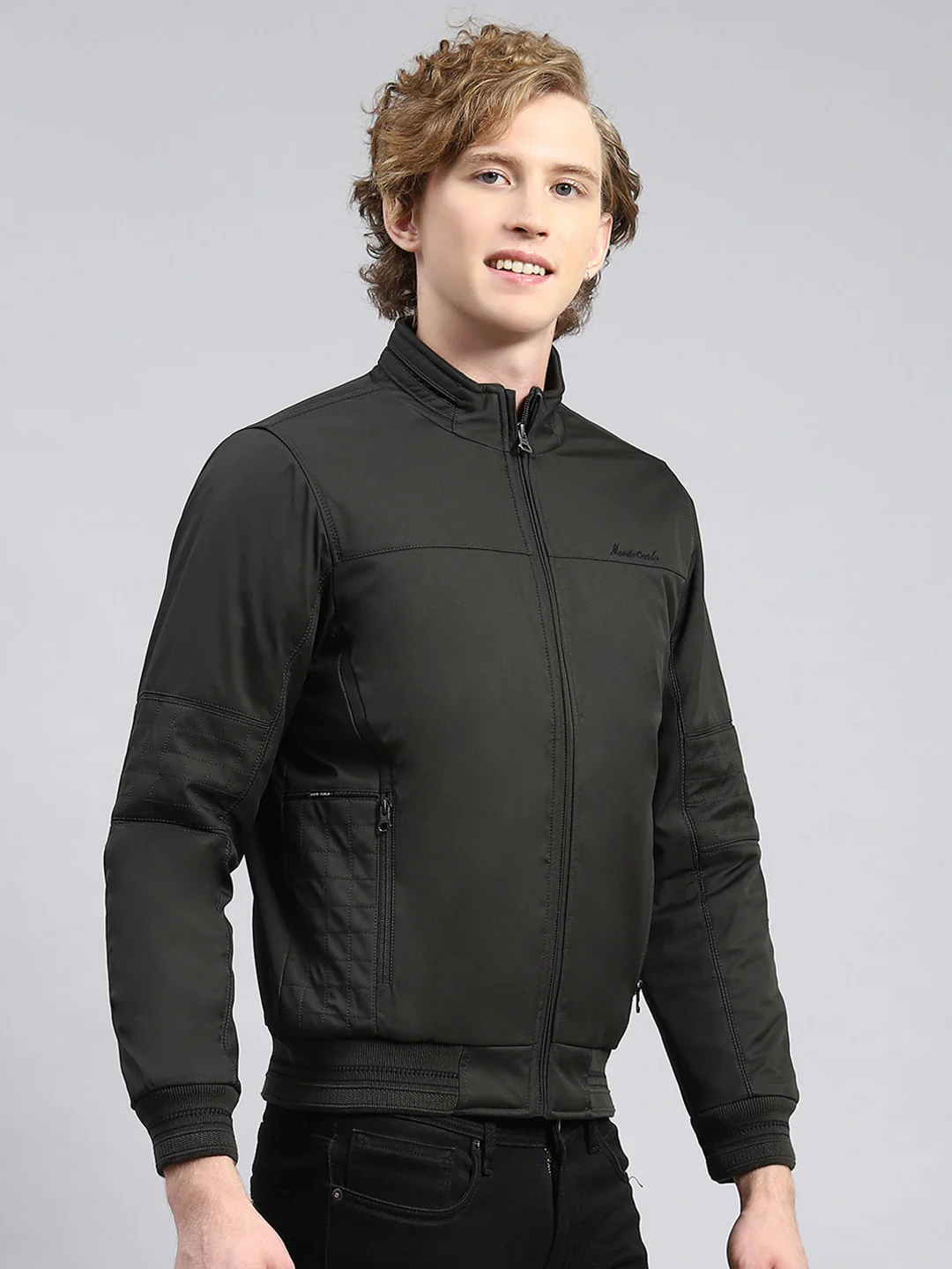 Men Olive Plain Jacket - Image 3