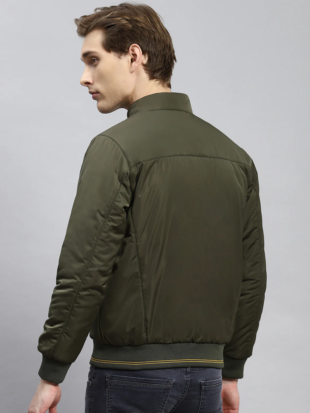 Men Olive Plain Jacket - Image 5