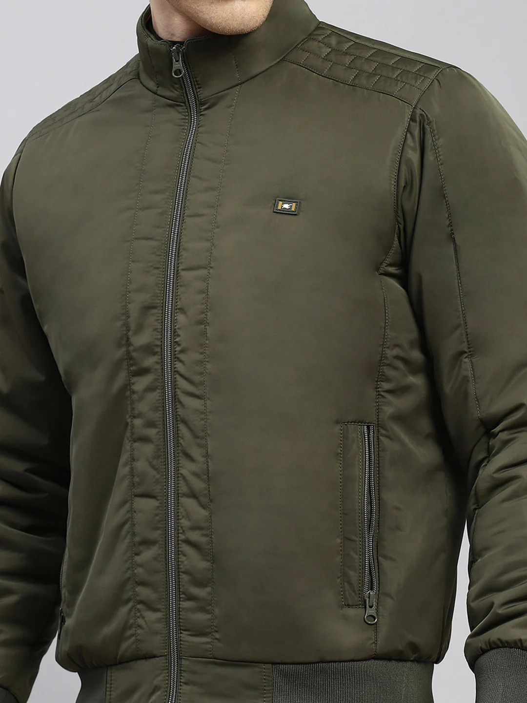 Men Olive Plain Jacket - Image 6
