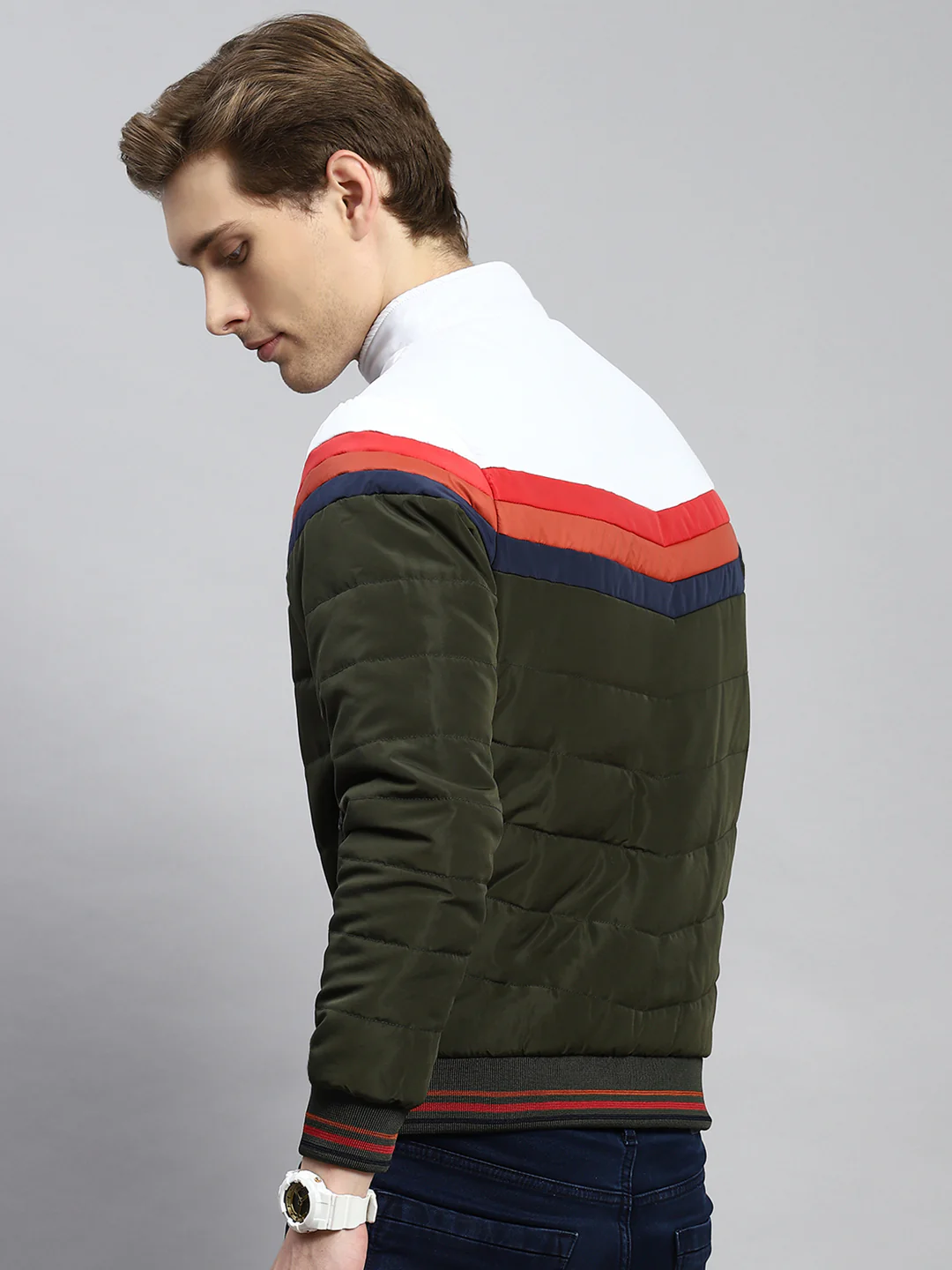 Men Olive Plain Jacket - Image 5