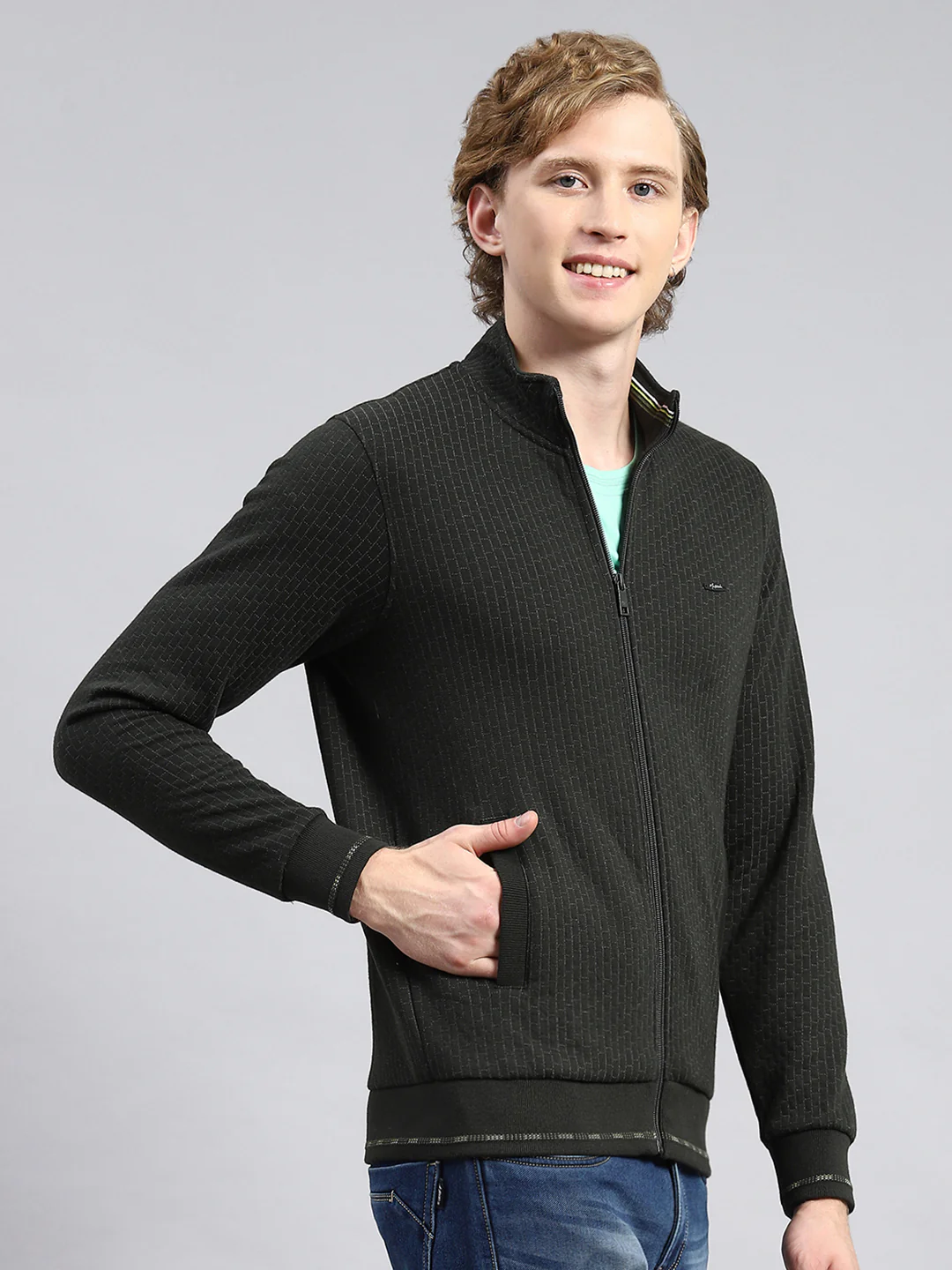 Men Olive Plain Sweatshirt - Image 3
