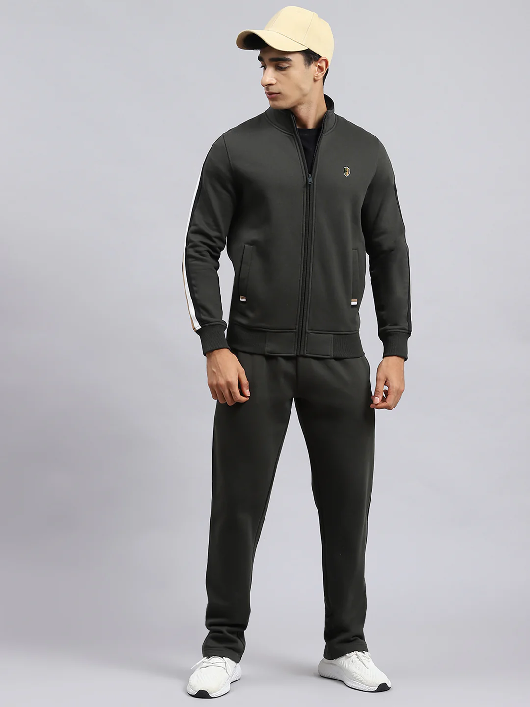Men Olive Plain Tracksuit - Image 2