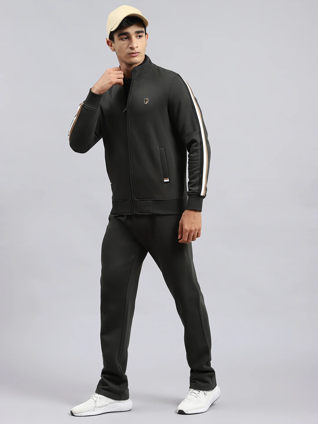 Men Olive Plain Tracksuit - Image 4