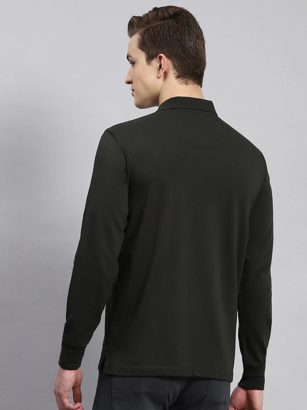 Men Olive Plain Winter T-Shirt - Image 5