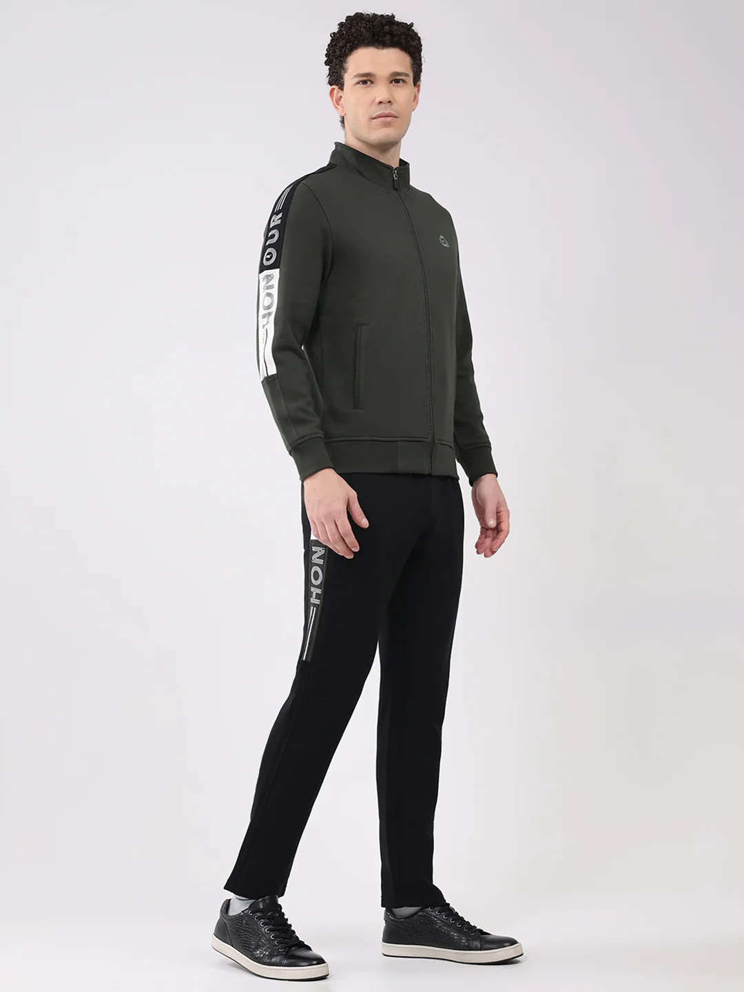 Men Olive Printed Collar Full Sleeve Winter Tracksuit - Image 4