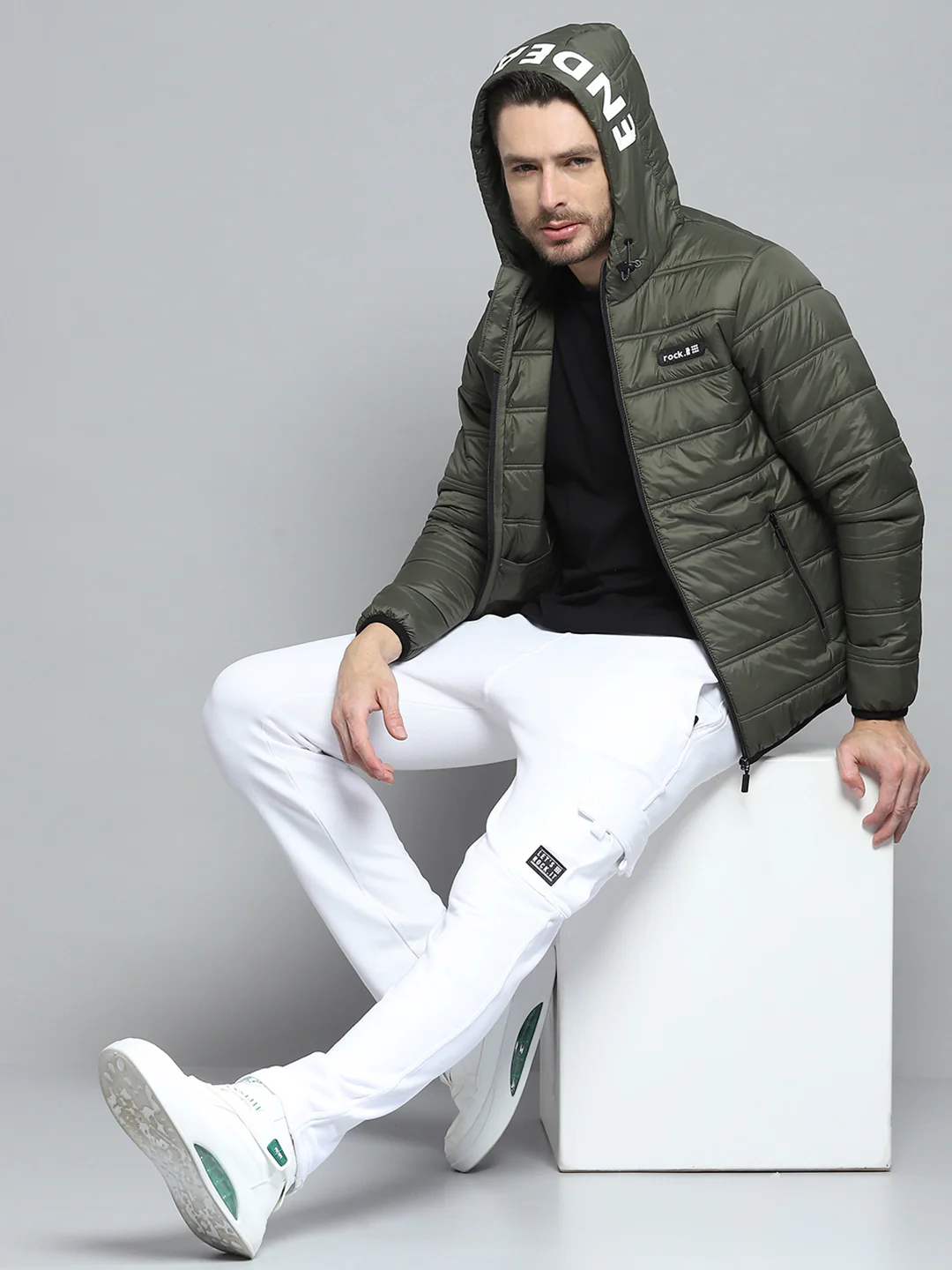 Rock.it Men Olive Printed Hooded Full Sleeve Jacket - Image 2