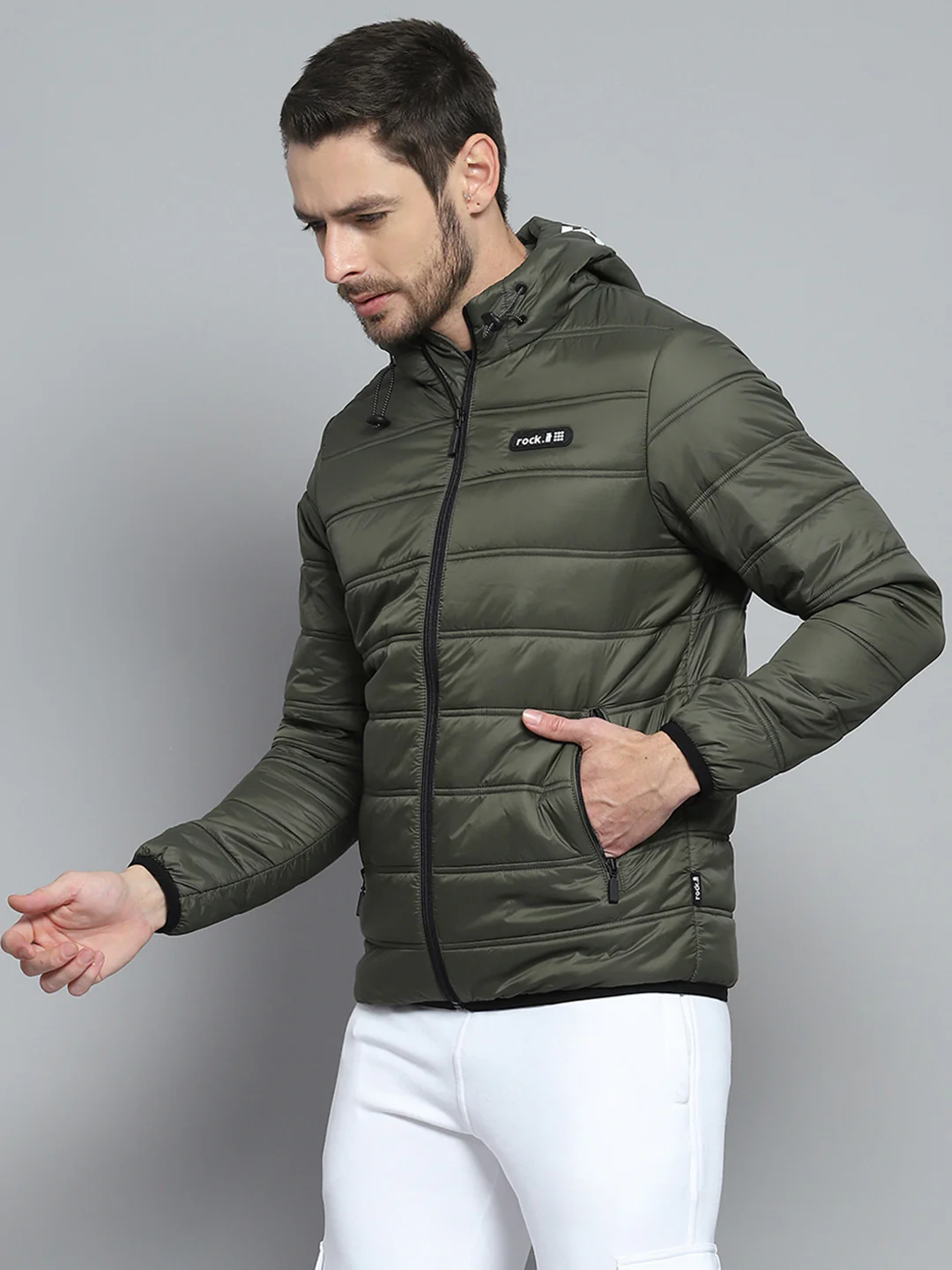 Rock.it Men Olive Printed Hooded Full Sleeve Jacket - Image 3