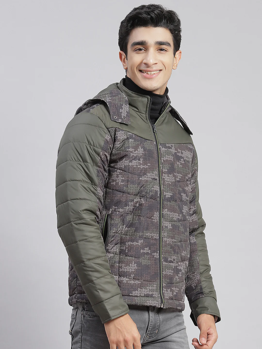 Men Olive Printed Hooded Full Sleeve Jackets - Image 6