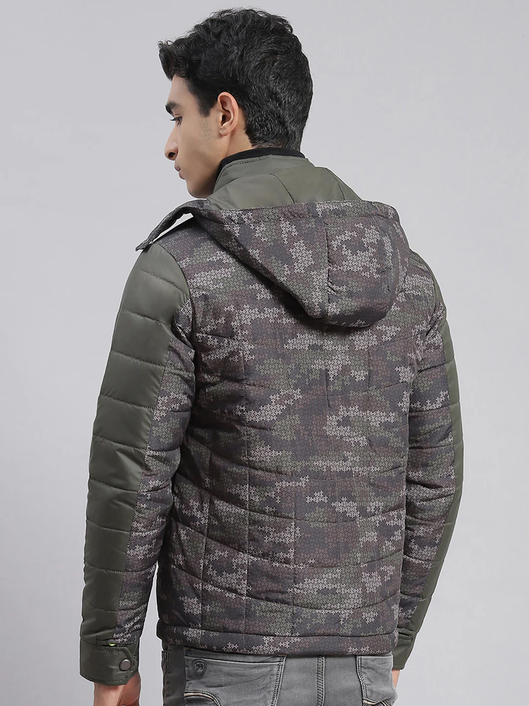 Men Olive Printed Hooded Full Sleeve Jackets - Image 7