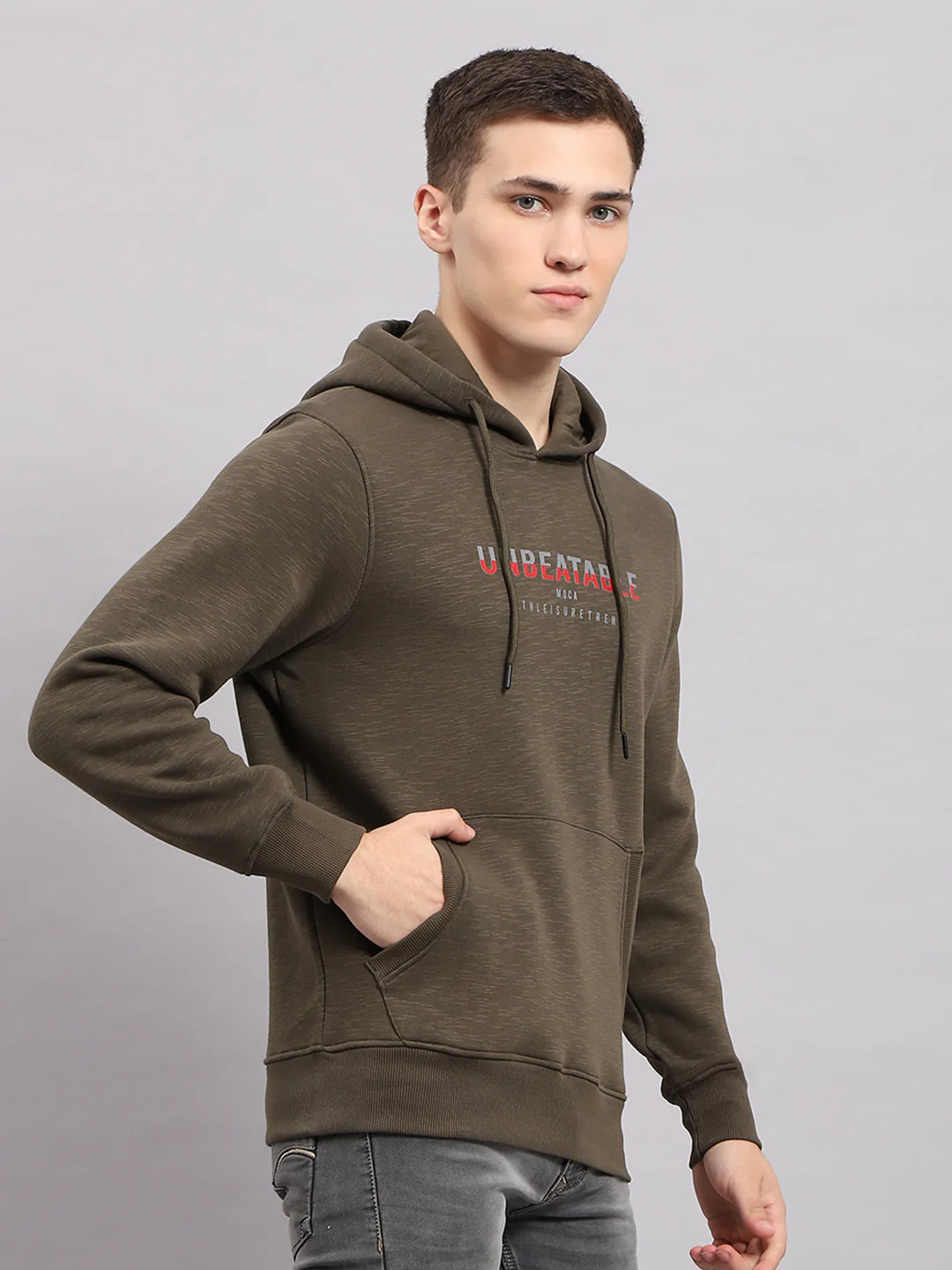 Men Olive Printed Hooded Full Sleeve Sweatshirt - Image 4