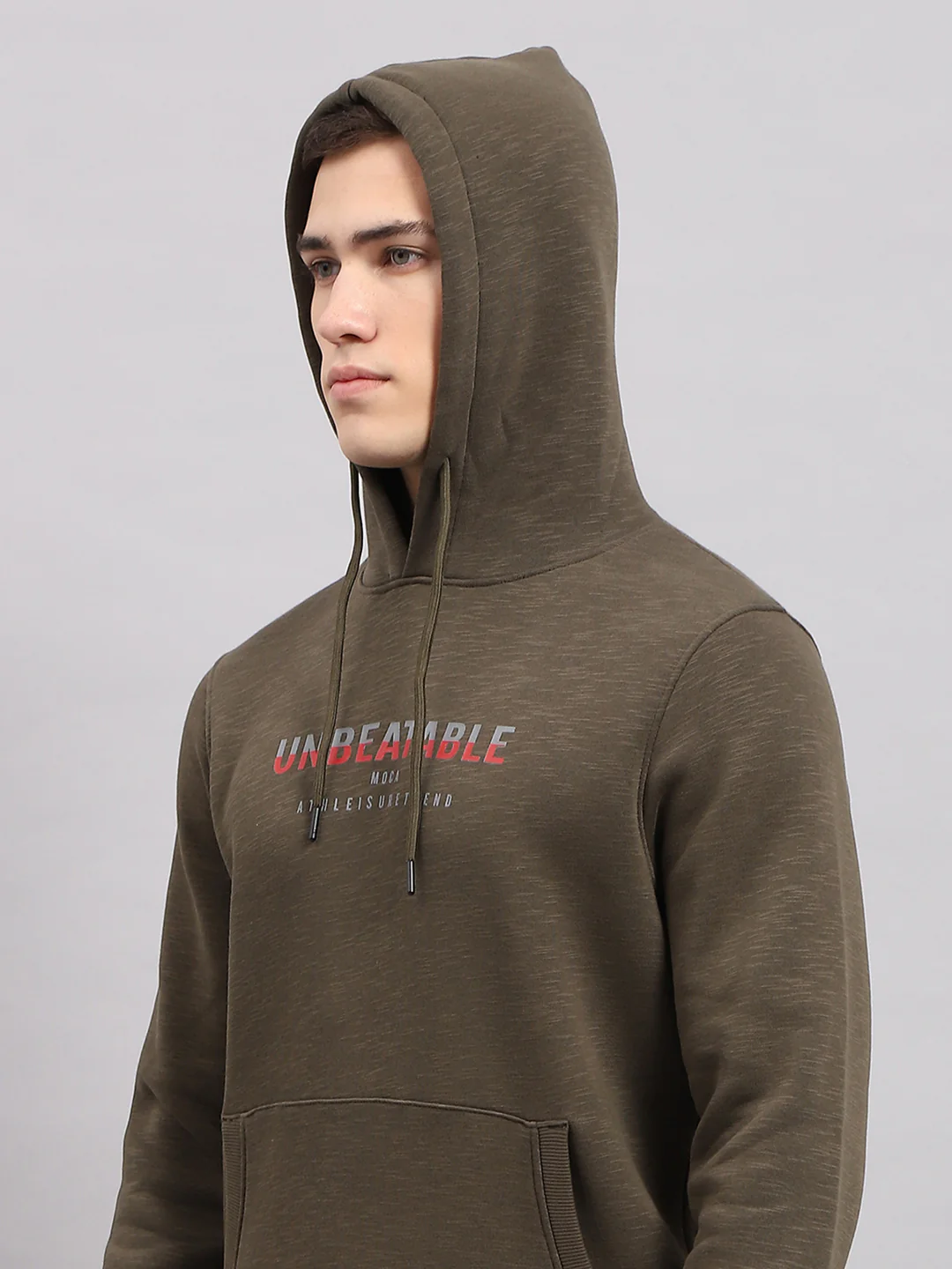 Men Olive Printed Hooded Full Sleeve Sweatshirt - Image 6