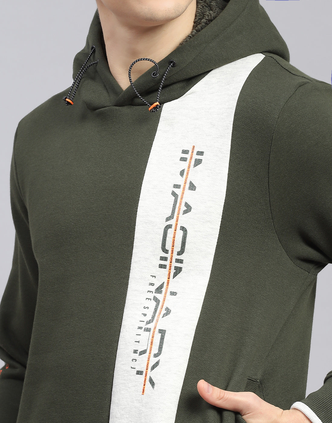 Men Olive Printed Hooded Full Sleeve Sweatshirt - Image 8