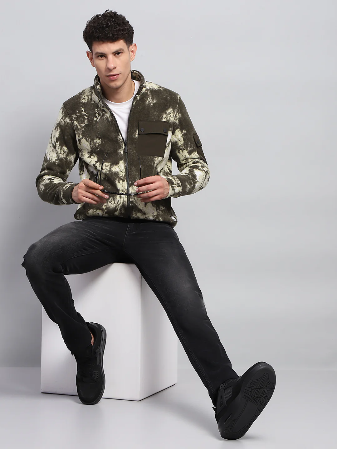 Rock.it Men Olive Printed Mock Neck Full Sleeve Sweatshirt - Image 2
