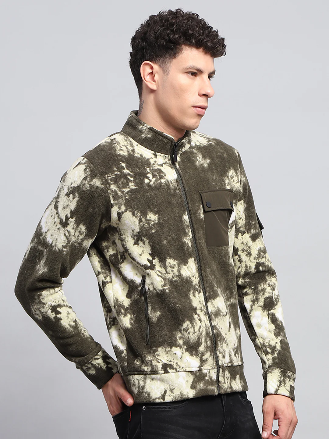 Rock.it Men Olive Printed Mock Neck Full Sleeve Sweatshirt - Image 4