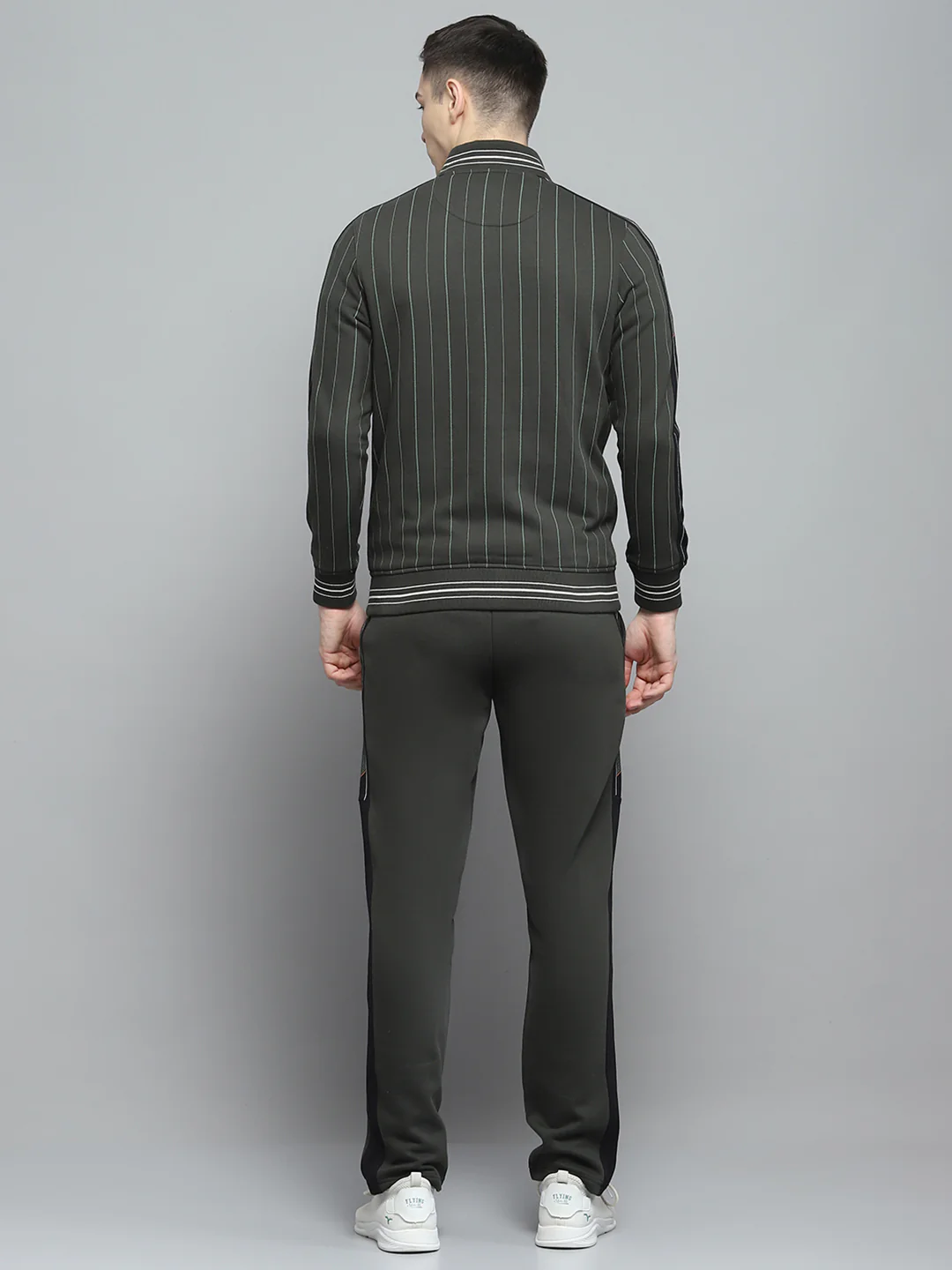 Men Olive Printed Mock Neck Full Sleeve Winter Tracksuit - Image 5