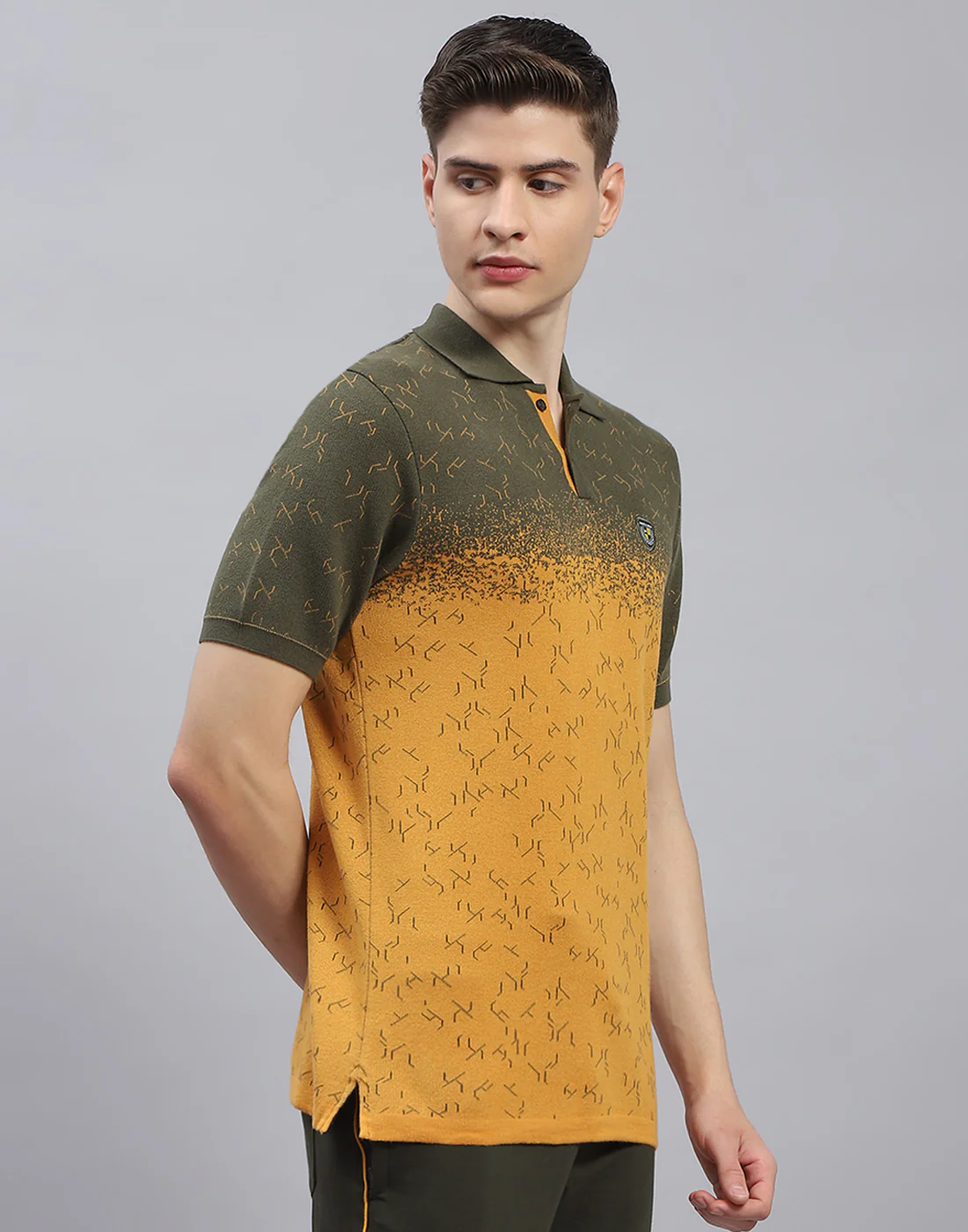 Men Olive Printed Polo Collar Half Sleeve T-Shirt - Image 4