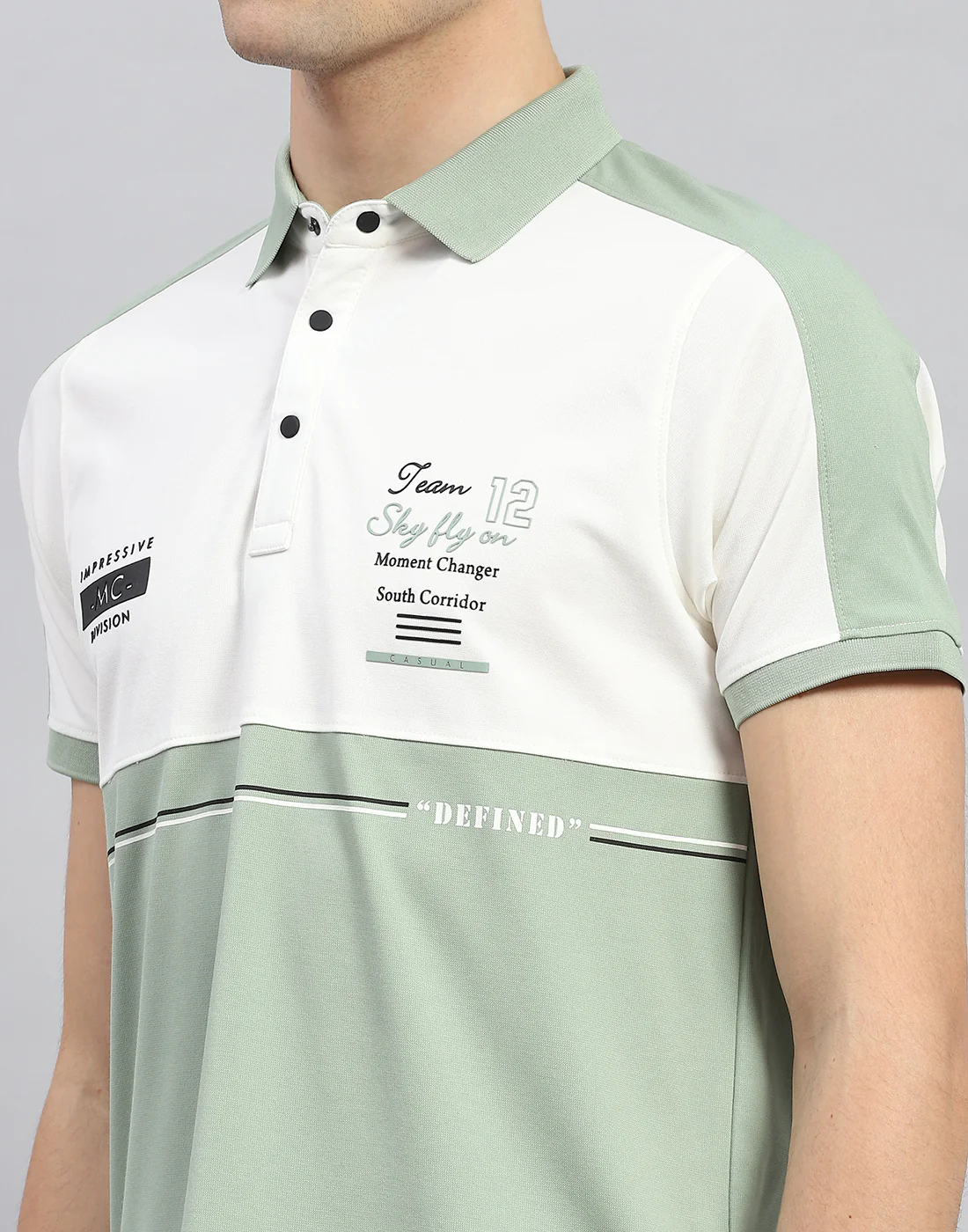 Men Olive Printed Polo Collar Half Sleeve T-Shirt - Image 6