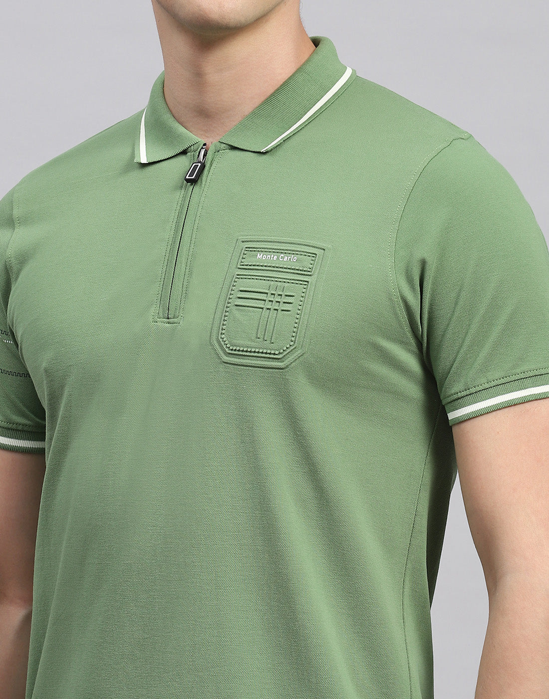 Men Olive Printed Polo Collar Half Sleeve T-Shirt - Image 6
