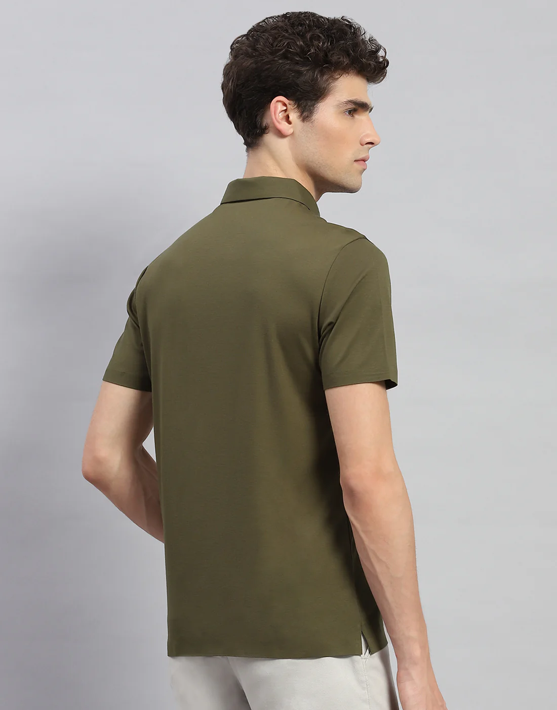 Men Olive Printed Polo Collar Half Sleeve T-Shirt - Image 5
