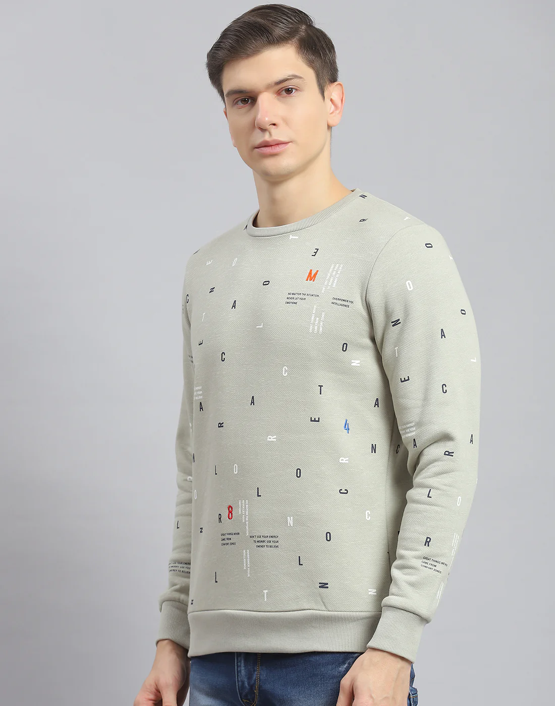 Men Olive Printed Round Neck Full Sleeve Sweatshirt - Image 3