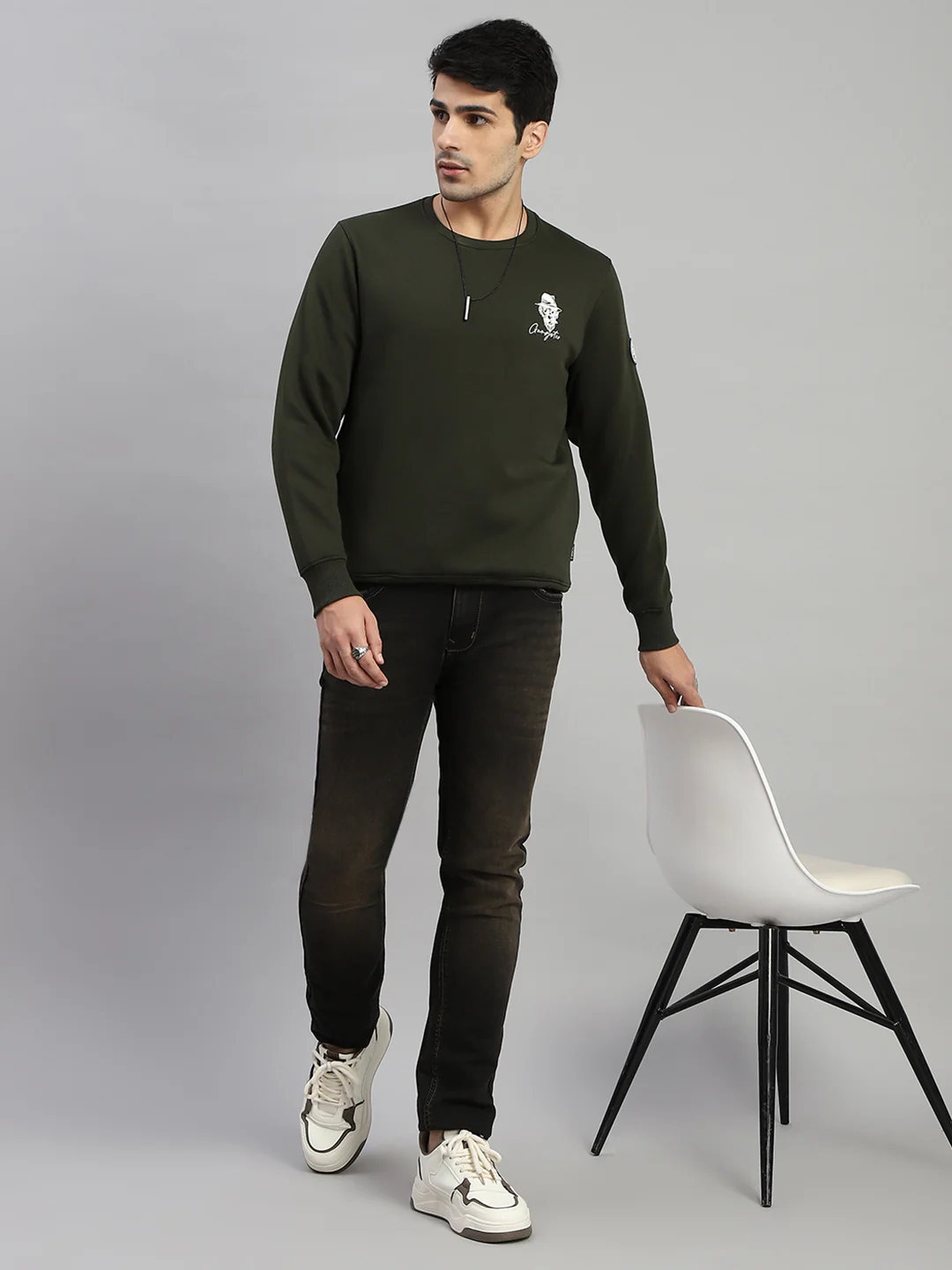 Rock.it Men Olive Printed Round Neck Full Sleeve Sweatshirt - Image 5
