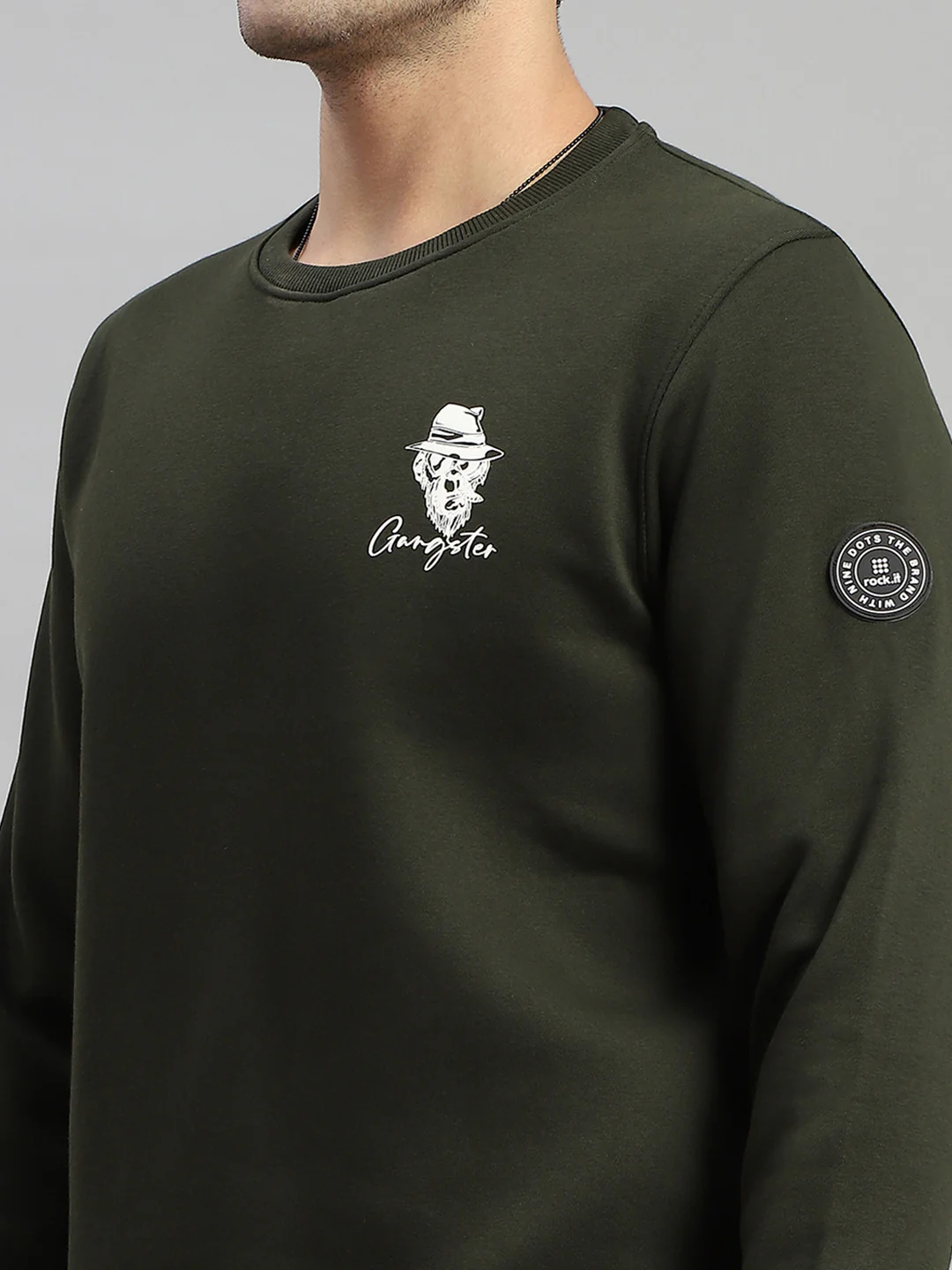 Rock.it Men Olive Printed Round Neck Full Sleeve Sweatshirt - Image 6