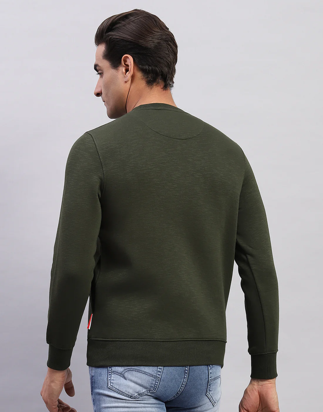 Men Olive Printed Round Neck Full Sleeve Sweatshirt - Image 5
