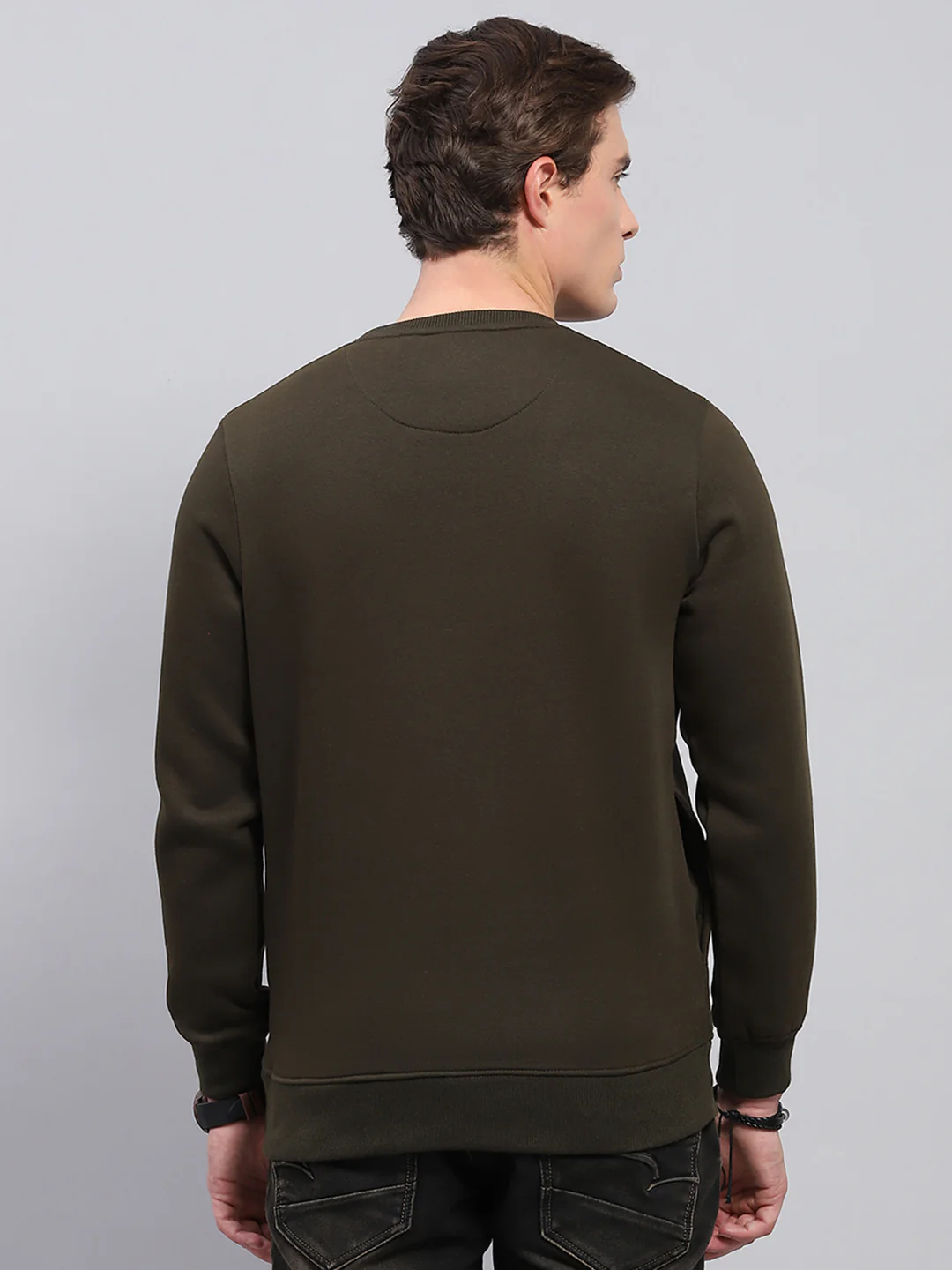 Men Olive Printed Round Neck Full Sleeve Sweatshirt - Image 5