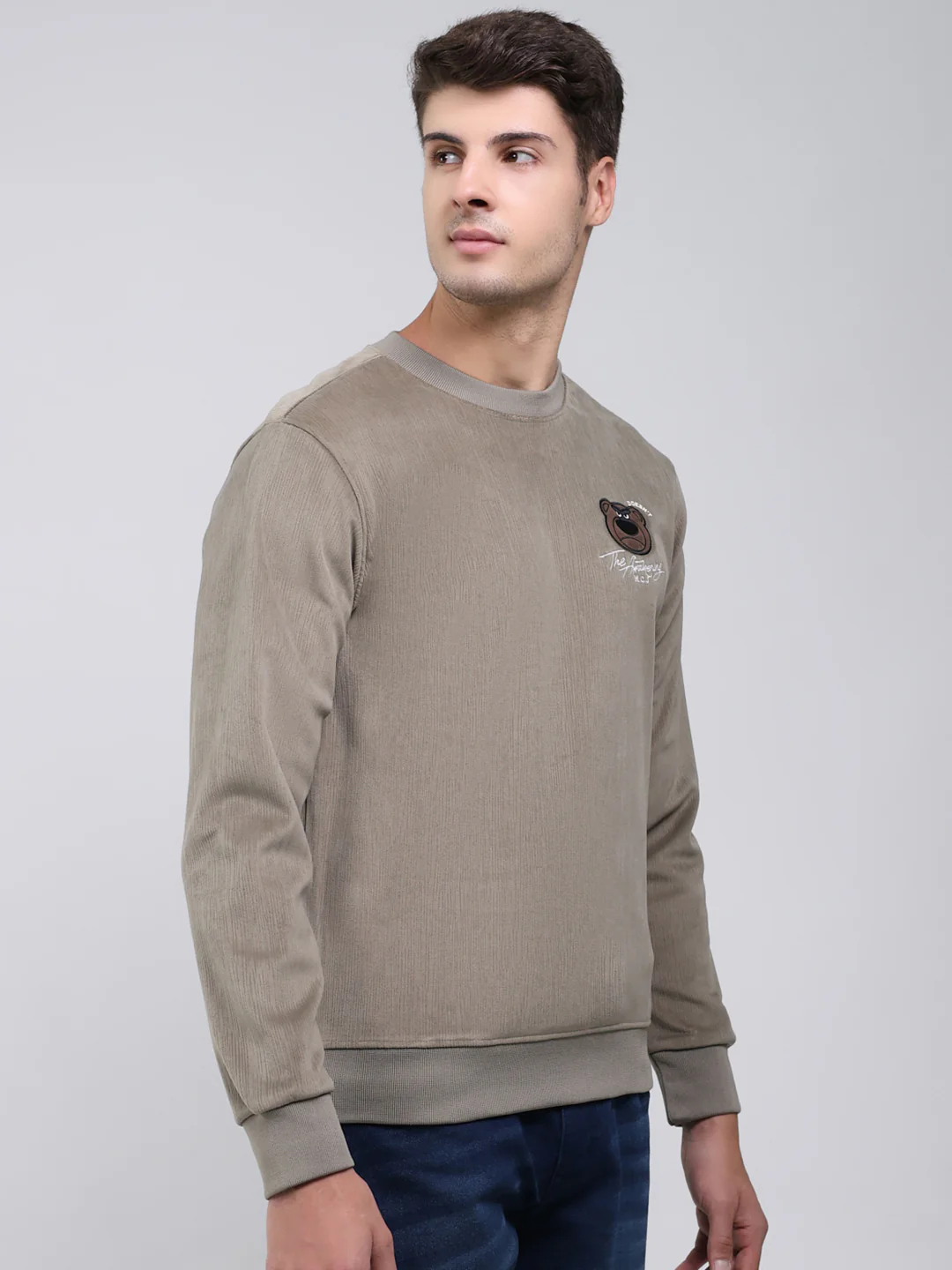 Men Olive Printed Round Neck Full Sleeve Sweatshirt - Image 4