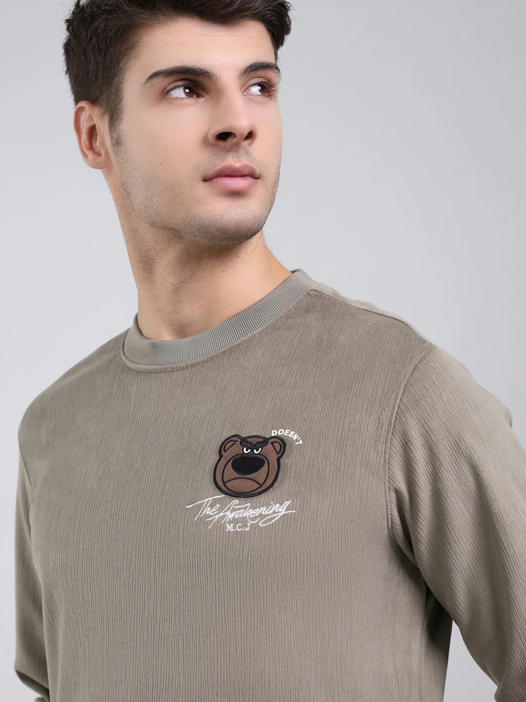 Men Olive Printed Round Neck Full Sleeve Sweatshirt - Image 6